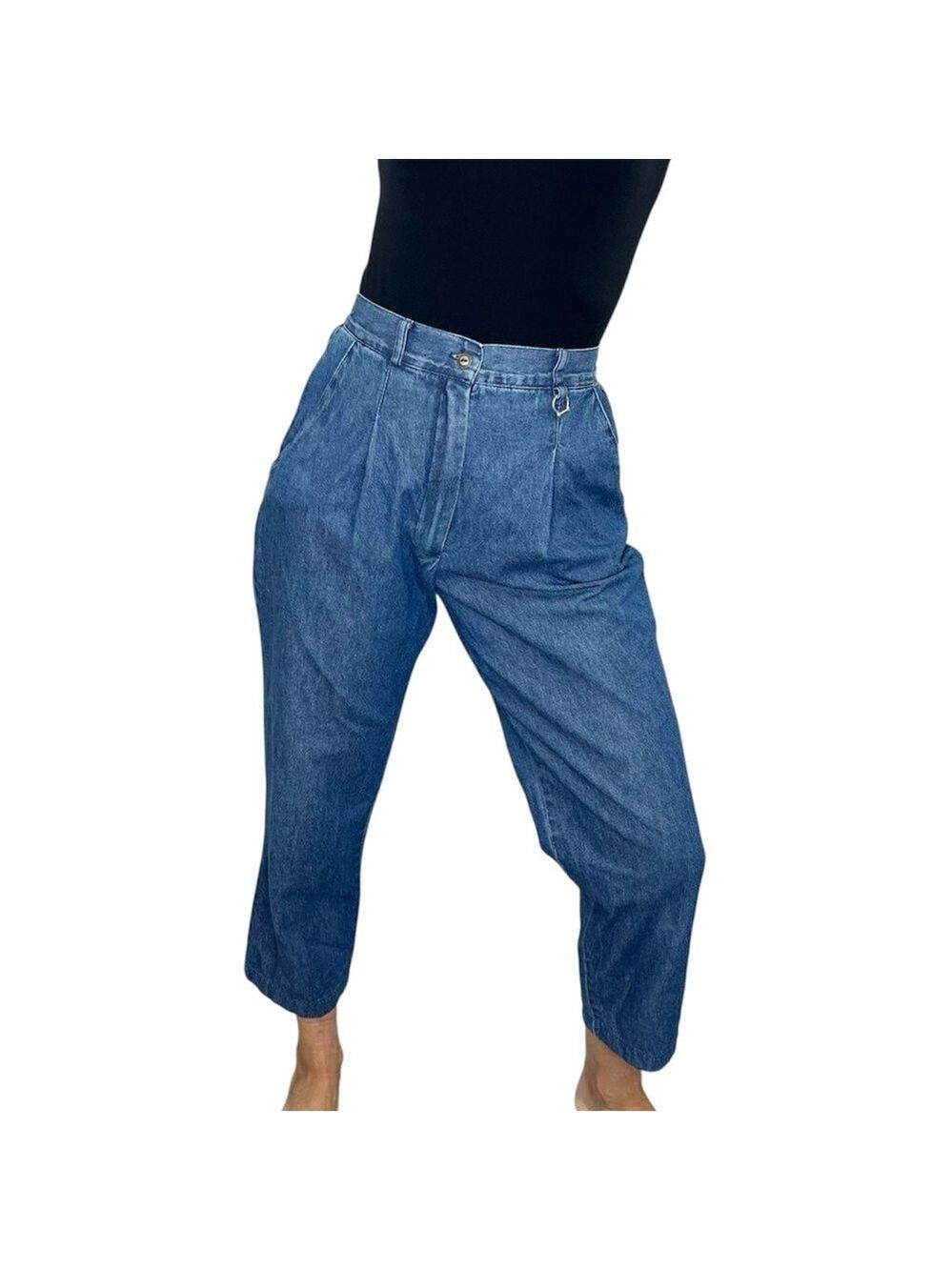 Vintage Canadian made 100% cotton denim high rise pleated blue jeans 6